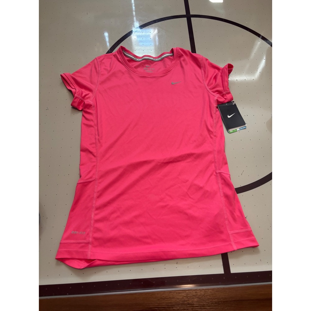 120 Nike Dri-FIT UV Miler Womens Running Shirt Pink Short Sleeve Tee S